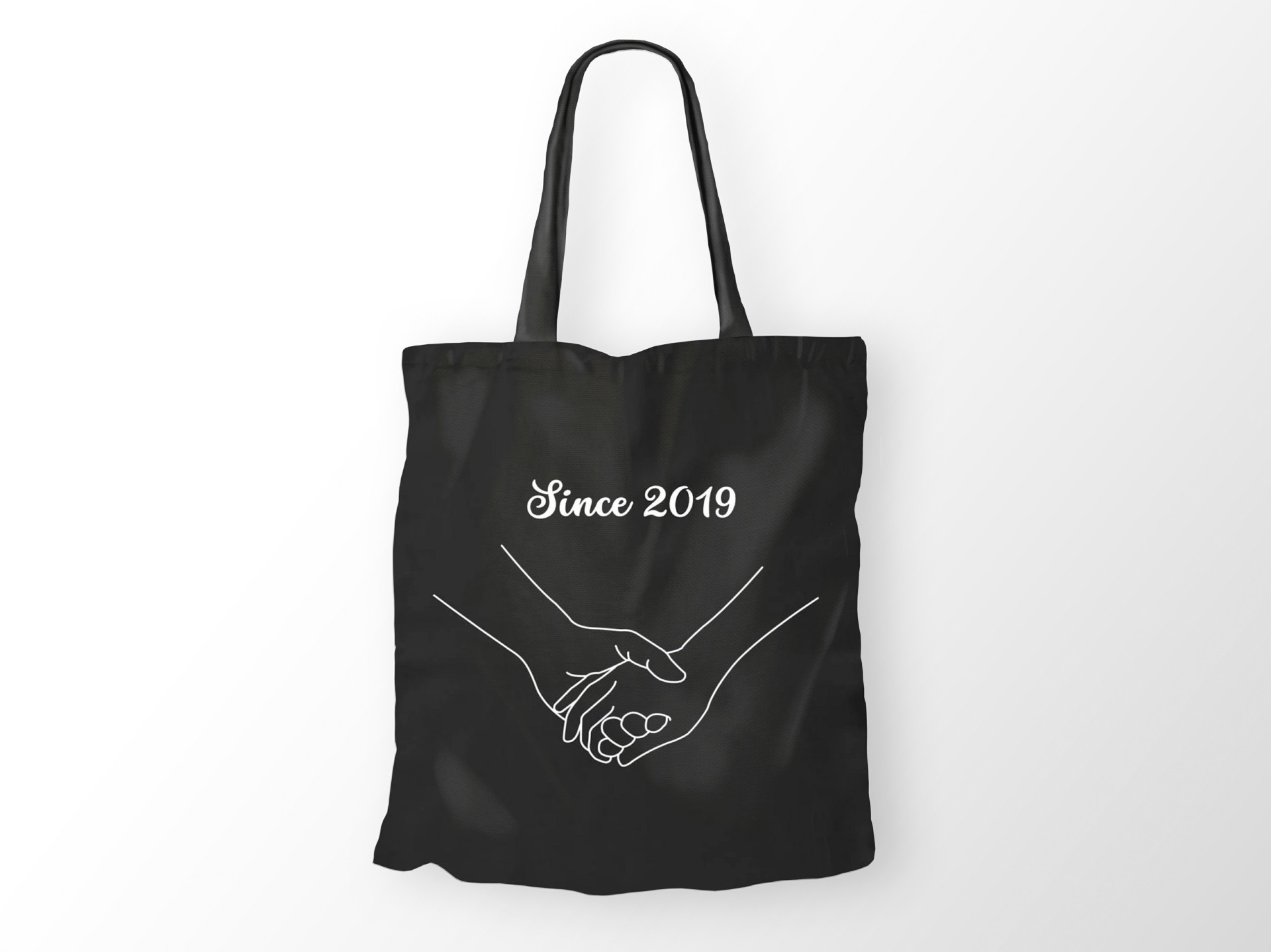 Πάνινη τσάντα για βιβλία με σχέδιο χέρια ζευγαριού και ημερομηνία